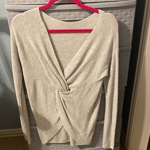 Elegant Light Gray Women's Deep V Sweater